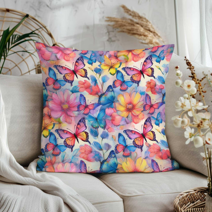 Summer Trend Cushion Cover|Floral Butterfly Cushion Case|Flower Bouquet Porch Pillowcase|Colorful Throw Pillow Cover|Farmhouse Home Gift