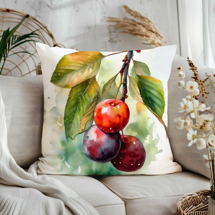 Fruit Cushion Cover|Strawberry Home Decor Gift|Watercolor Blackberry Porch Pillowcase|Floral Throw Pillow Case|Cherry Print Summer Cushion