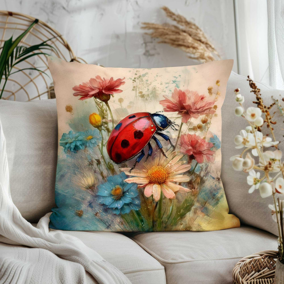 Bluebird Cushion Cover|Wildflowers Porch Pillowcase|Ladybug Cushion Case|Floral Home Gift|Daisies Throw Pillow Case|Summer Cushion Cover