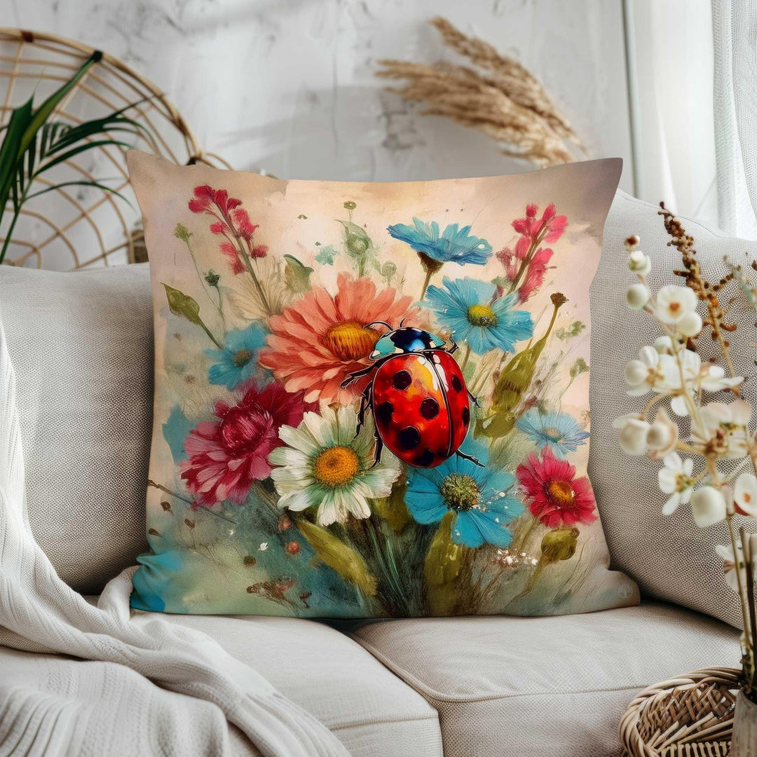 Bluebird Cushion Cover|Wildflowers Porch Pillowcase|Ladybug Cushion Case|Floral Home Gift|Daisies Throw Pillow Case|Summer Cushion Cover