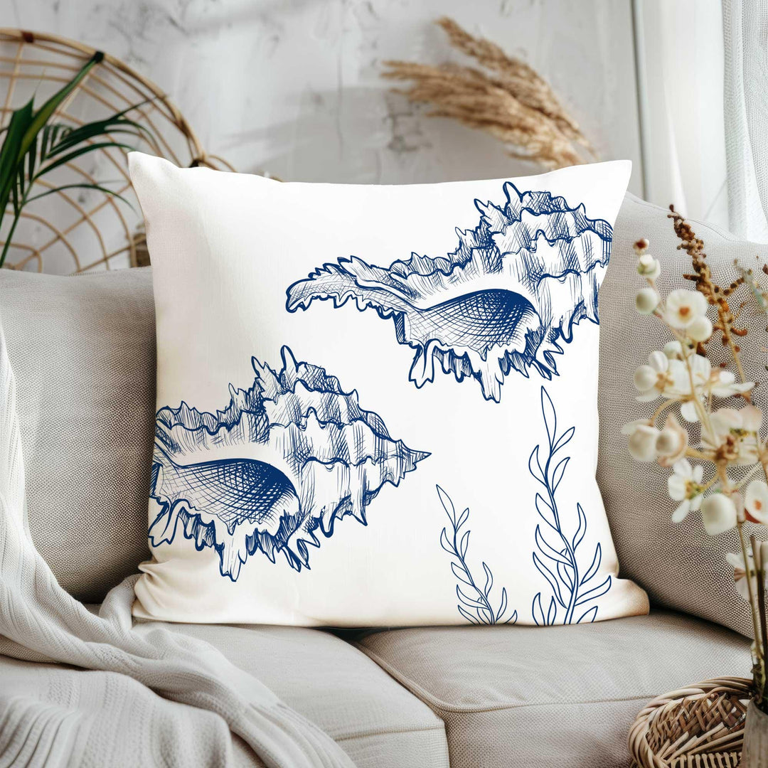 Sea Life Throw Pillow Cover|Ocean Theme Nautical Outdoor Pillowtop|Conch Shell Home Decor|Whale Coral Crab Cushion Cover|Navy Marine Pillow
