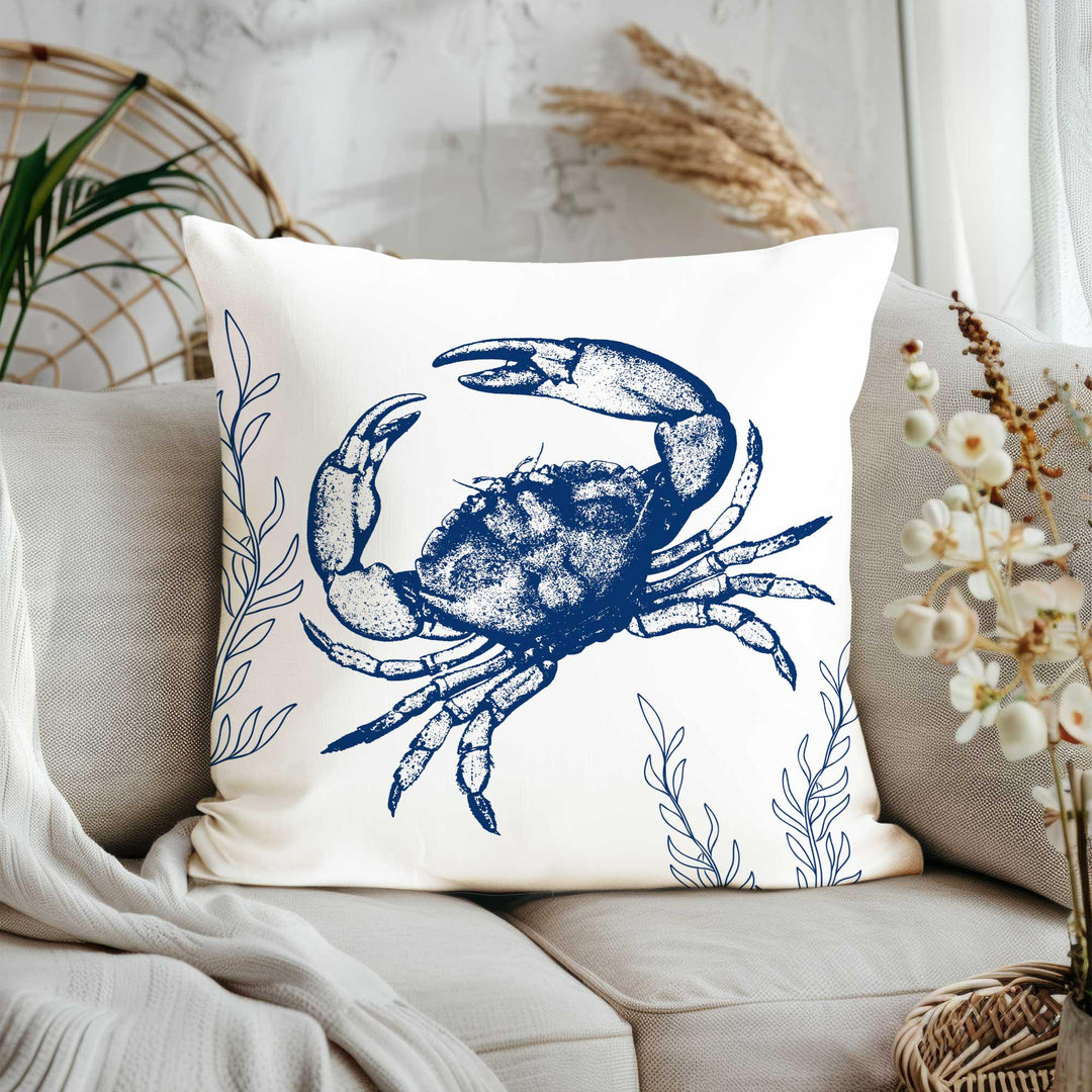 Sea Life Throw Pillow Cover|Ocean Theme Nautical Outdoor Pillowtop|Conch Shell Home Decor|Whale Coral Crab Cushion Cover|Navy Marine Pillow