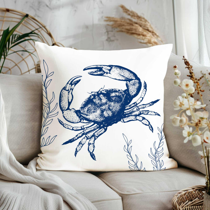 Sea Life Throw Pillow Cover|Ocean Theme Nautical Outdoor Pillowtop|Conch Shell Home Decor|Whale Coral Crab Cushion Cover|Navy Marine Pillow
