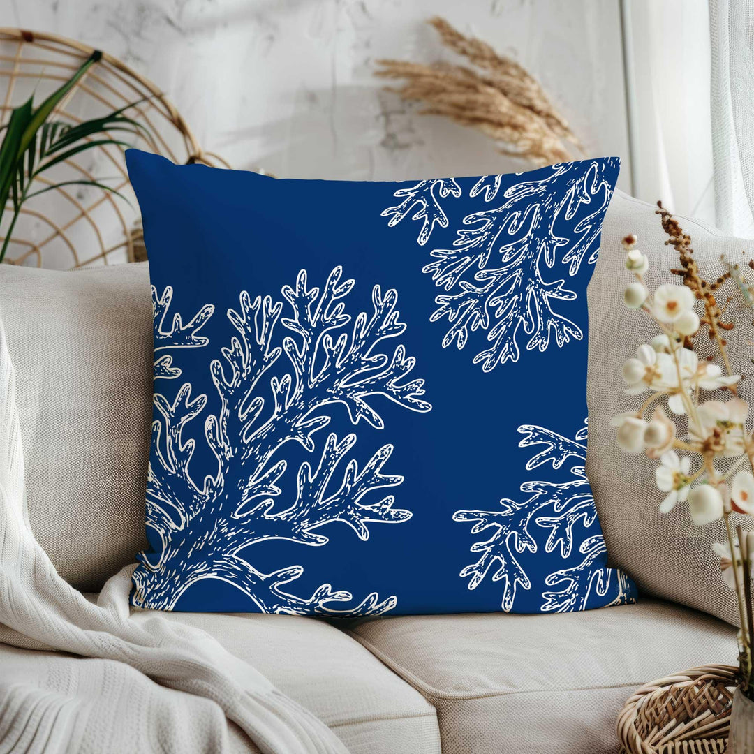 Sea Life Throw Pillow Cover|Ocean Theme Nautical Outdoor Pillowtop|Conch Shell Home Decor|Whale Coral Crab Cushion Cover|Navy Marine Pillow