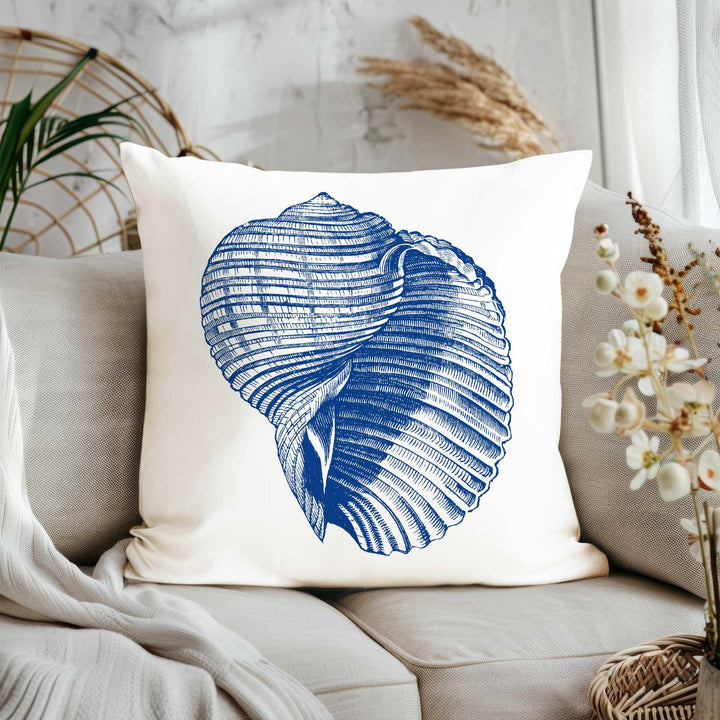 Blue White Seashell Pillowcase|Beach House Cushion Cover|Navy Marine Throw Pillow Cover|Coastal Theme Home Decor|Nautical Outdoor Pillowtop