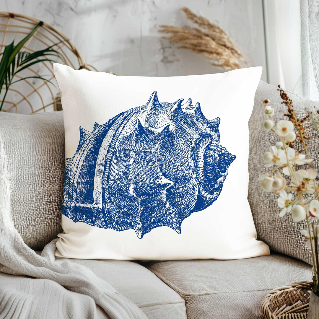 Blue White Seashell Pillowcase|Beach House Cushion Cover|Navy Marine Throw Pillow Cover|Coastal Theme Home Decor|Nautical Outdoor Pillowtop