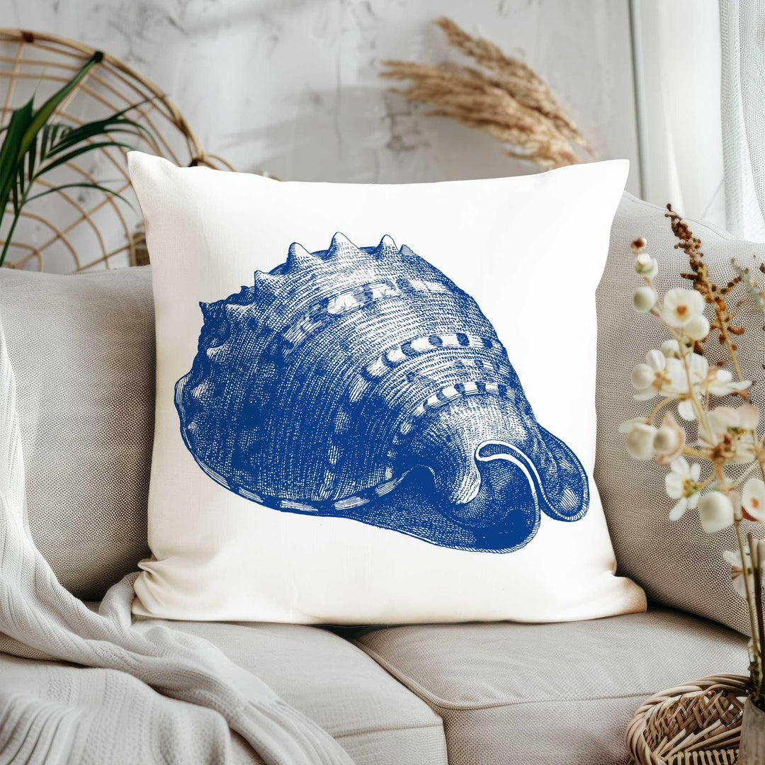 Blue White Seashell Pillowcase|Beach House Cushion Cover|Navy Marine Throw Pillow Cover|Coastal Theme Home Decor|Nautical Outdoor Pillowtop