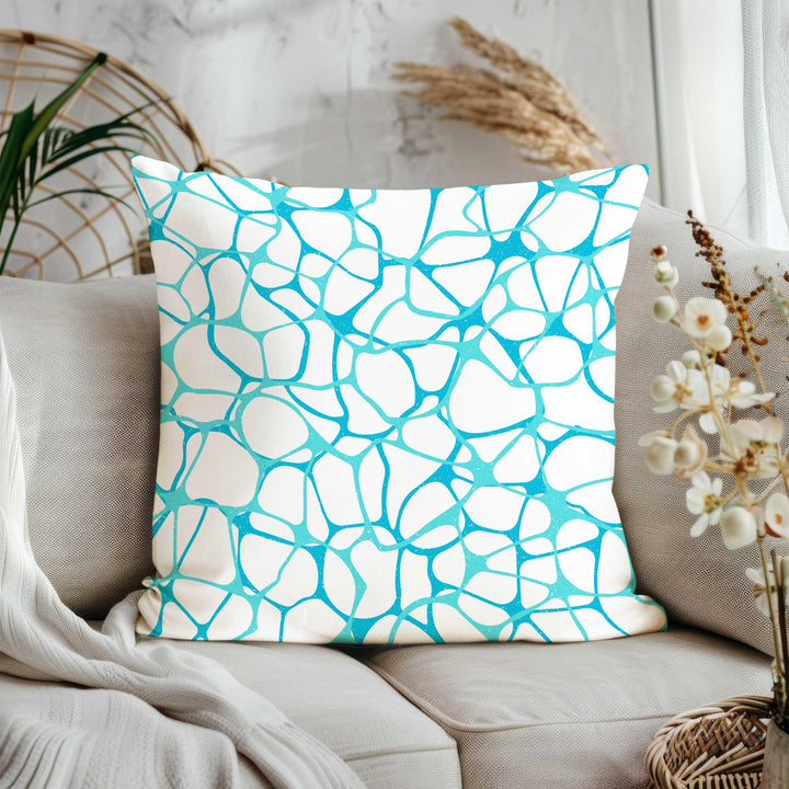 Turquoise Coastal Pillowtop|Nautical Cushion Cover|Beach House Decor|Pebble Print Pillowcase|Wave Lines Pillow Case|Sea-inspired Pillowtop
