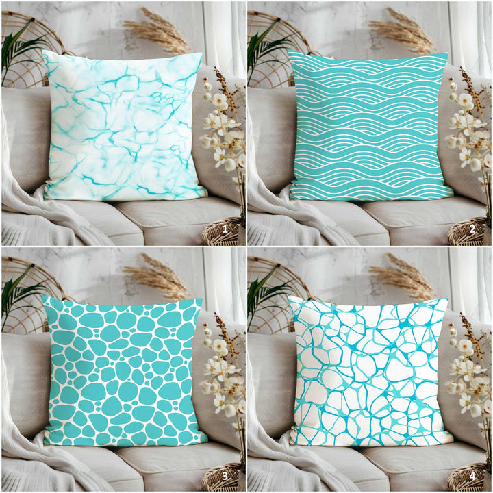 Turquoise Coastal Pillowtop|Nautical Cushion Cover|Beach House Decor|Pebble Print Pillowcase|Wave Lines Pillow Case|Sea-inspired Pillowtop