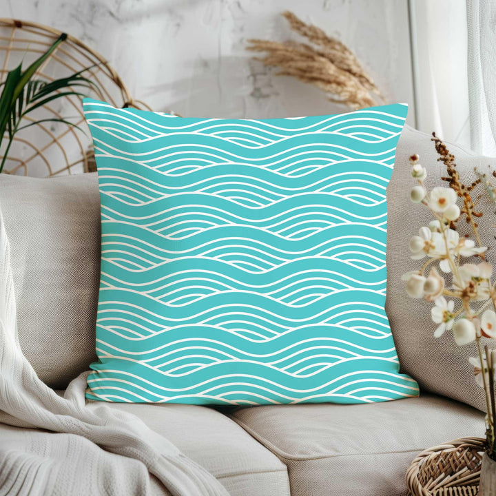 Turquoise Coastal Pillowtop|Nautical Cushion Cover|Beach House Decor|Pebble Print Pillowcase|Wave Lines Pillow Case|Sea-inspired Pillowtop