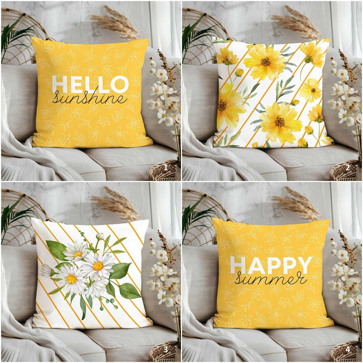 Happy Summer Sofa Pillowcase|Daisy Cushion Cover|Floral Cushion Case|Hello Sunshine Pillow Case|Yellow Pillow Cover|Farmhouse Home Decor