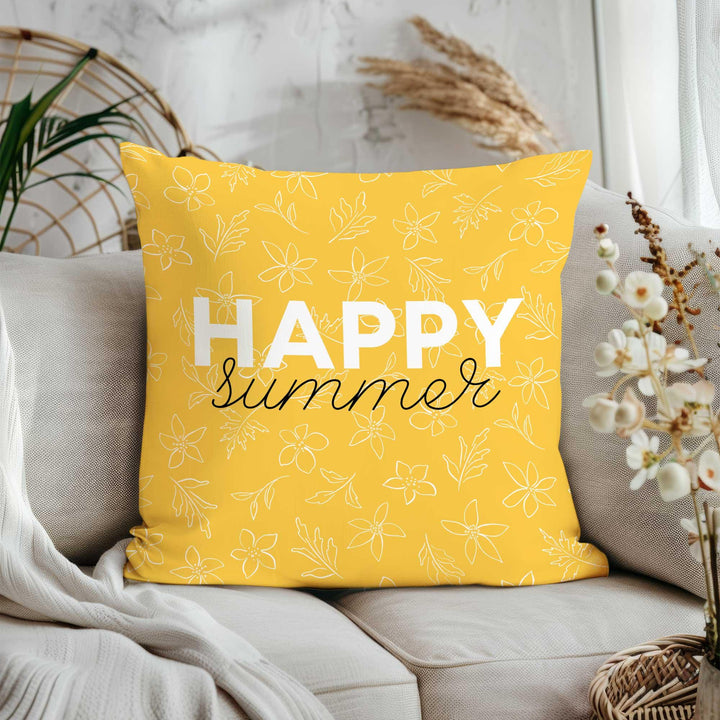 Happy Summer Sofa Pillowcase|Daisy Cushion Cover|Floral Cushion Case|Hello Sunshine Pillow Case|Yellow Pillow Cover|Farmhouse Home Decor