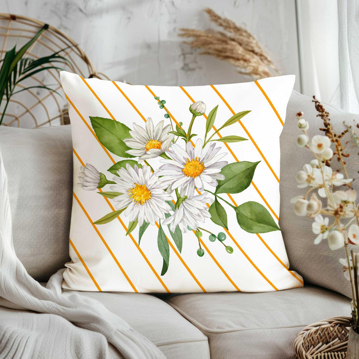 Happy Summer Sofa Pillowcase|Daisy Cushion Cover|Floral Cushion Case|Hello Sunshine Pillow Case|Yellow Pillow Cover|Farmhouse Home Decor