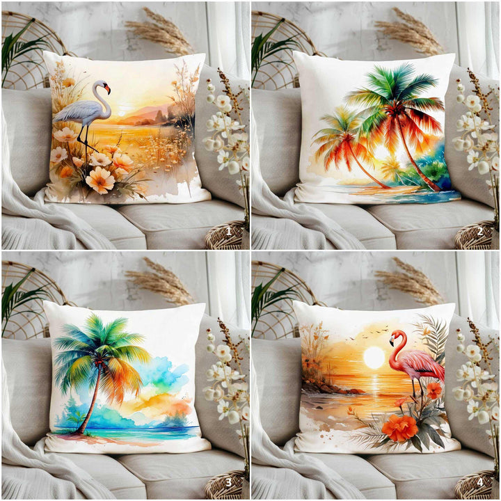 Summer Trend Pillow Case|Palm Tree Cushion Case|Tropical Cushion Cover|Flower Home Decor|Flamingo Sofa Pillowcase|Crane Pillow Cover