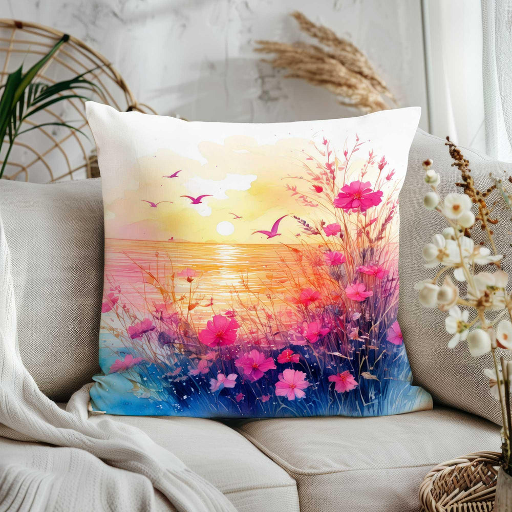 Summer Trend Sofa Pillowcase|Pink Flower Home Decor|Floral Cushion Case|Beach House Cushion Cover|Sunset Pillow Cover|Cozy Pillow Case