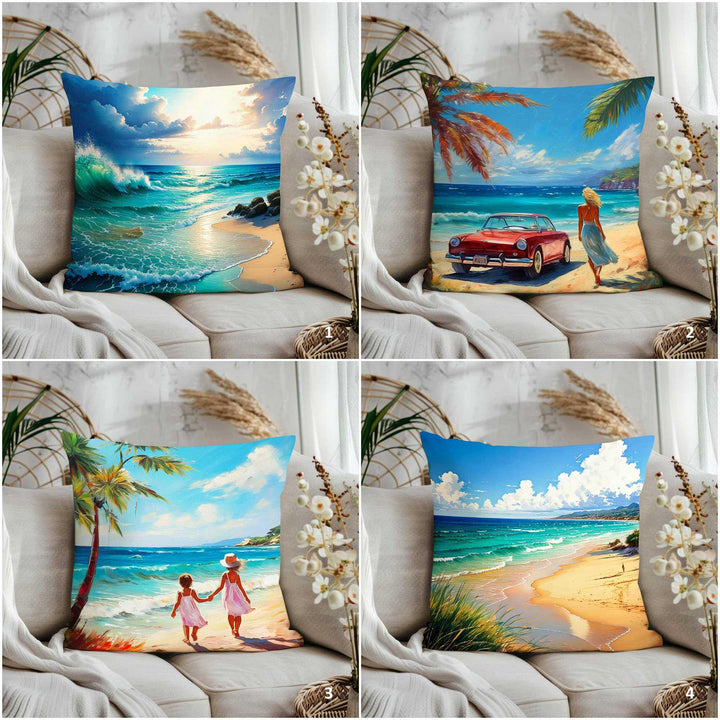 Beach House Sofa Pillowcase|Floral Pillow Cover|Cozy Home Decor|Summer Trend Pillow Case|Coast Cushion Cover|Palm Trees Cushion Case