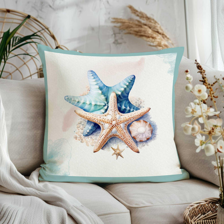 Marine Life Cushion Cover|Starfish Pillowtop|Jellyfish Home Decor|Seashell Cushion Case|Coral Reef Throw Pillow|Pastel Nautical Sofa Decor
