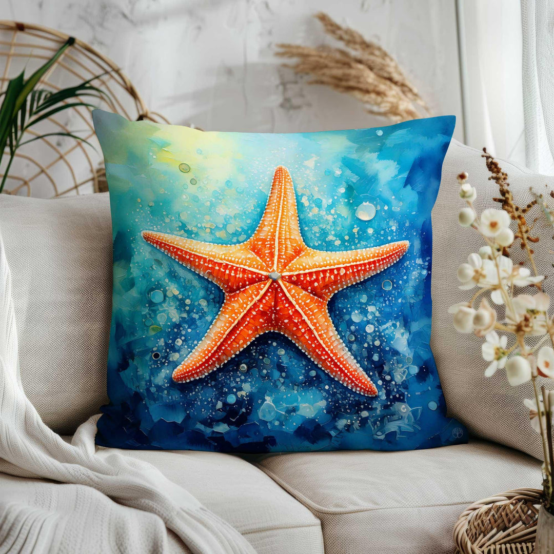 Pastel Oyster Pillowtop|Starfish Cushion Case|Sunny Ocean Sofa Decor|Coral Reef Cushion Cover|Nautical Throw Pillow Cover