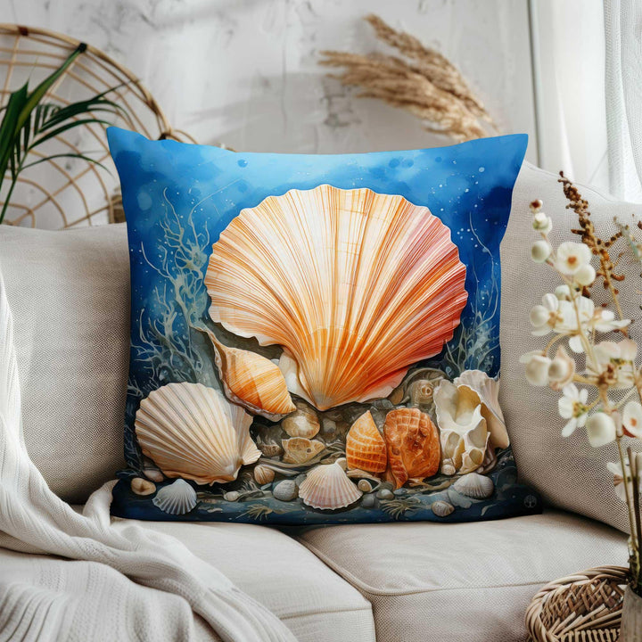 Pastel Oyster Pillowtop|Starfish Cushion Case|Sunny Ocean Sofa Decor|Coral Reef Cushion Cover|Nautical Throw Pillow Cover