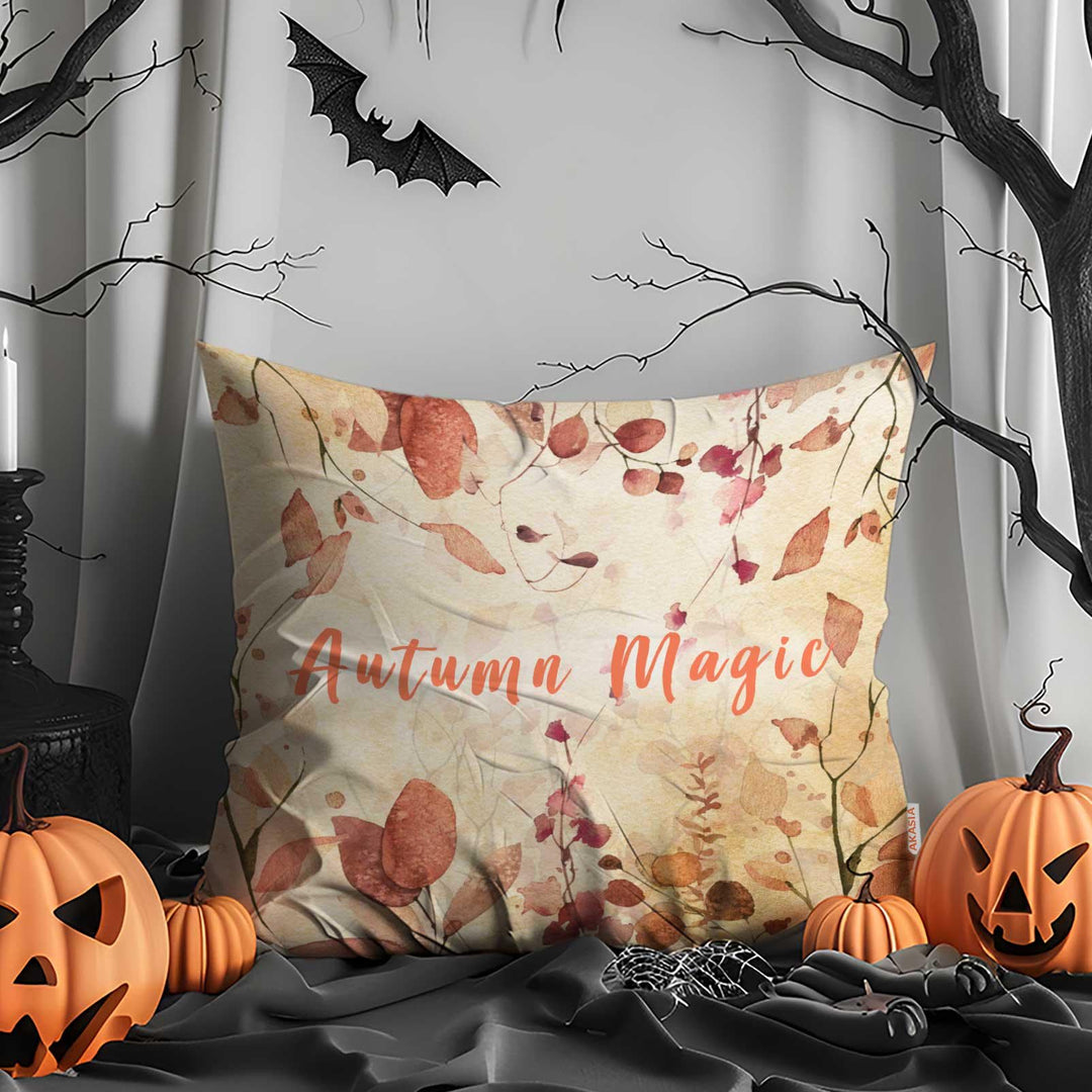 Pumpkin & Crow Whisper Pillow Cover|Skull Autumn Bloom Cushion Case|Harvest Pillow Case|Spooky Throw Pillowcase|Halloween Pillowtop