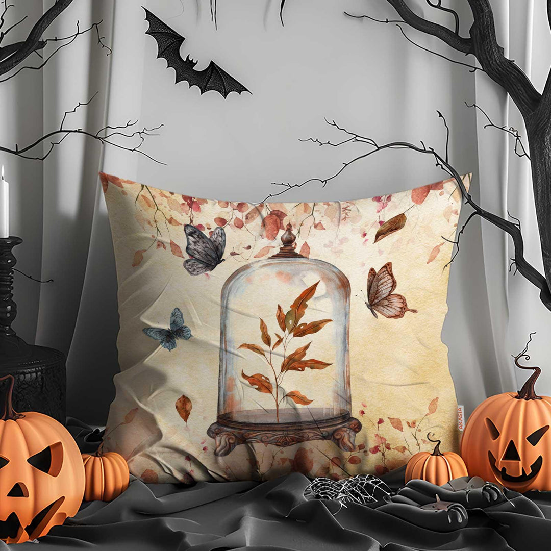 Pumpkin & Crow Whisper Pillow Cover|Skull Autumn Bloom Cushion Case|Harvest Pillow Case|Spooky Throw Pillowcase|Halloween Pillowtop