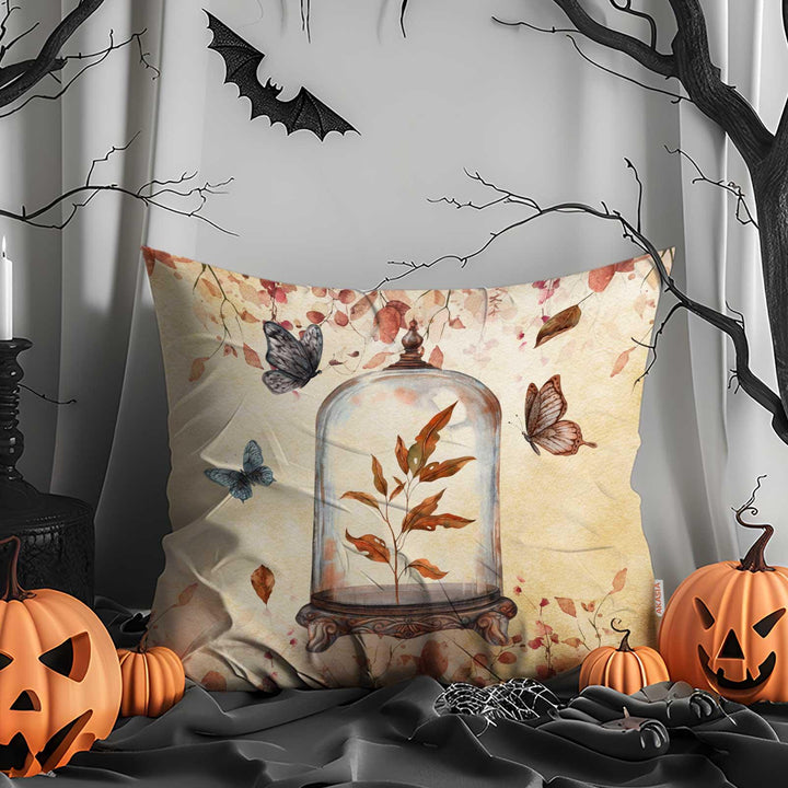 Pumpkin & Crow Whisper Pillow Cover|Skull Autumn Bloom Cushion Case|Harvest Pillow Case|Spooky Throw Pillowcase|Halloween Pillowtop