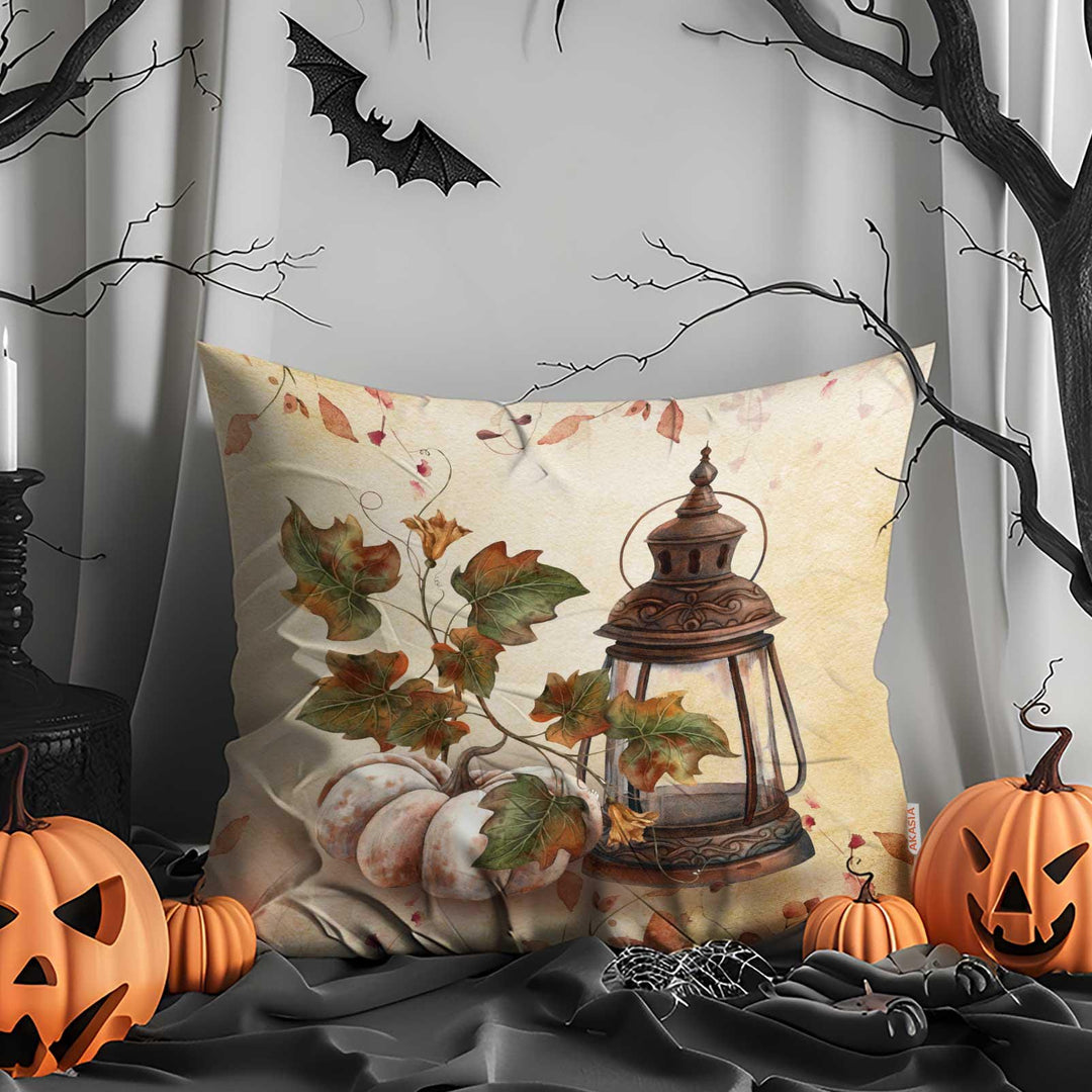 Pumpkin & Crow Whisper Pillow Cover|Skull Autumn Bloom Cushion Case|Harvest Pillow Case|Spooky Throw Pillowcase|Halloween Pillowtop