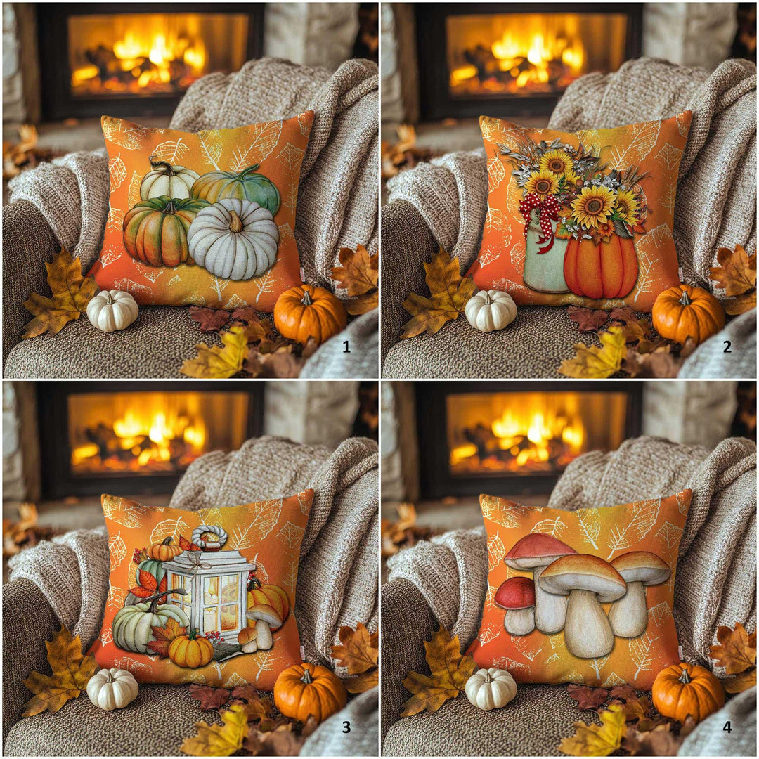 Pumpkin Pillow Cover|Sunflower Vase Cushion Case|Fall Mushrooms Pillow Case|Lantern With Autumn Leaves Throw Pillowcase|Realtor Gift Idea