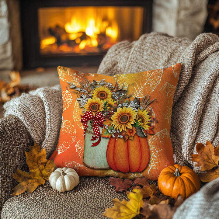 Pumpkin Pillow Cover|Sunflower Vase Cushion Case|Fall Mushrooms Pillow Case|Lantern With Autumn Leaves Throw Pillowcase|Realtor Gift Idea