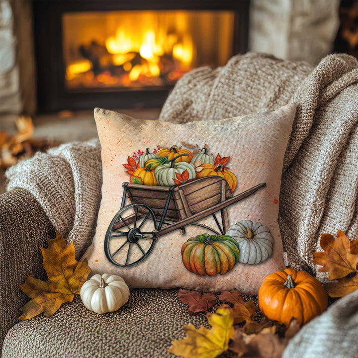 Green Harvest Truck Pillow Cover|Fall Picnic Pillowtop|Wheelbarrow Pillow Case|Autumn Throw Pillowcase|Pumpkin Cushion Case|Farmhouse Gift