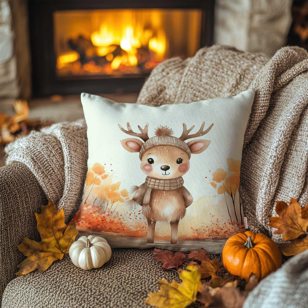 Autumn Deer Pillow Cover|Fall Trend Pillowtop|Cozy Cushion Case|Farmhouse Throw Pillowcase|Thanksgiving Pillow Case|Thanksgiving Gift