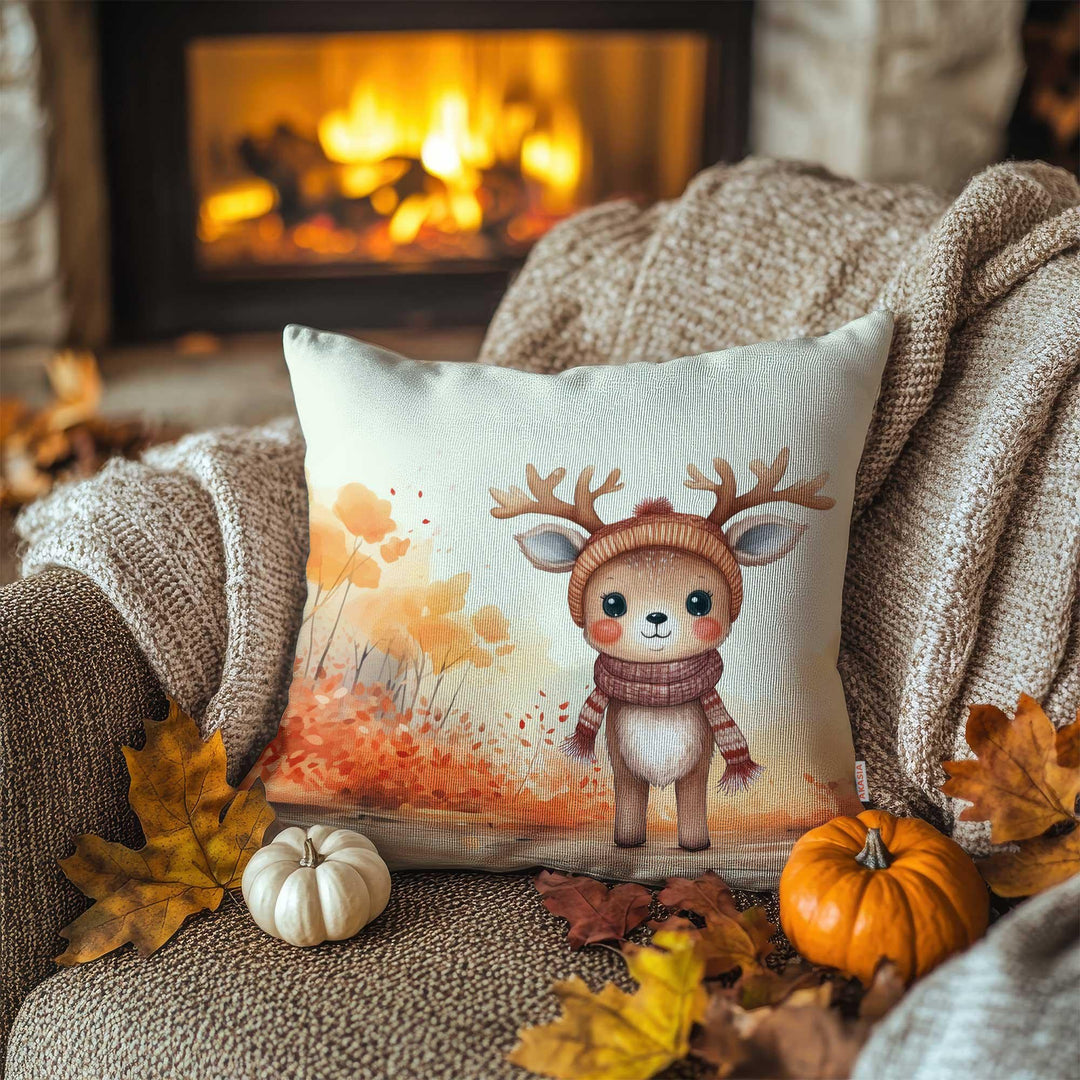 Autumn Deer Pillow Cover|Fall Trend Pillowtop|Cozy Cushion Case|Farmhouse Throw Pillowcase|Thanksgiving Pillow Case|Thanksgiving Gift