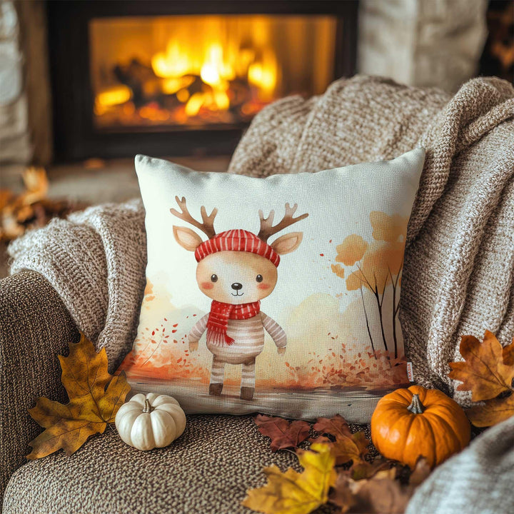 Autumn Deer Pillow Cover|Fall Trend Pillowtop|Cozy Cushion Case|Farmhouse Throw Pillowcase|Thanksgiving Pillow Case|Thanksgiving Gift