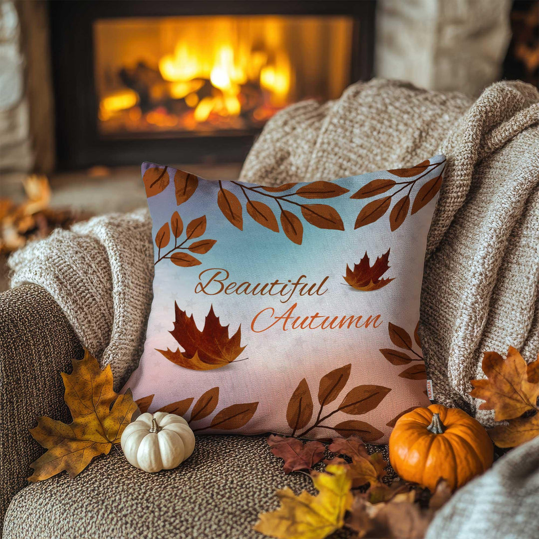 Pink Autumn Floral Throw Pillowcase|Red Maple Pillow Case|Happy Fall Y’all Cushion Case|Fall Leaves Pillow Cover|Thanksgiving Gift Idea