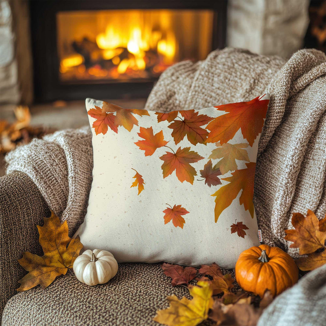 Fall Leaves On Beige Cushion Case|Red Maple Pillow Case|Hello Autumn Throw Pillowcase|Fall Leaf Outdoor Cushion|Thanksgiving Porch Decor