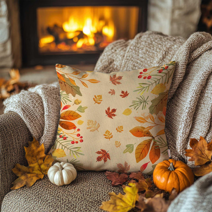Fall Leaves On Beige Cushion Case|Red Maple Pillow Case|Hello Autumn Throw Pillowcase|Fall Leaf Outdoor Cushion|Thanksgiving Porch Decor
