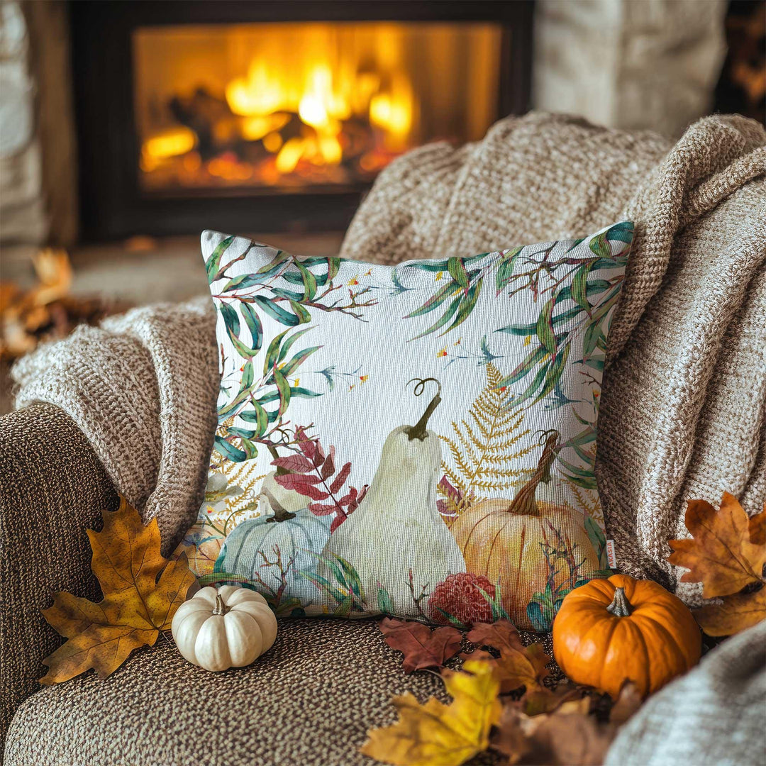 Happy Thanksgiving Cushion Case|Rustic Porch Decor|Pumpkin Pillow Case|Leaf Print Outdoor Cushion Case|Farmhouse Style Throw Pillowcase