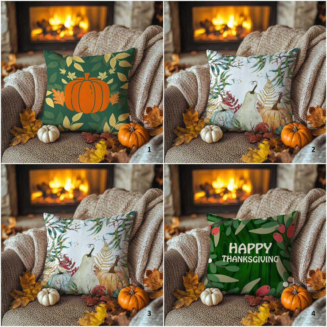Happy Thanksgiving Cushion Case|Rustic Porch Decor|Pumpkin Pillow Case|Leaf Print Outdoor Cushion Case|Farmhouse Style Throw Pillowcase