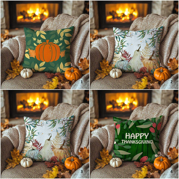 Happy Thanksgiving Cushion Case|Rustic Porch Decor|Pumpkin Pillow Case|Leaf Print Outdoor Cushion Case|Farmhouse Style Throw Pillowcase