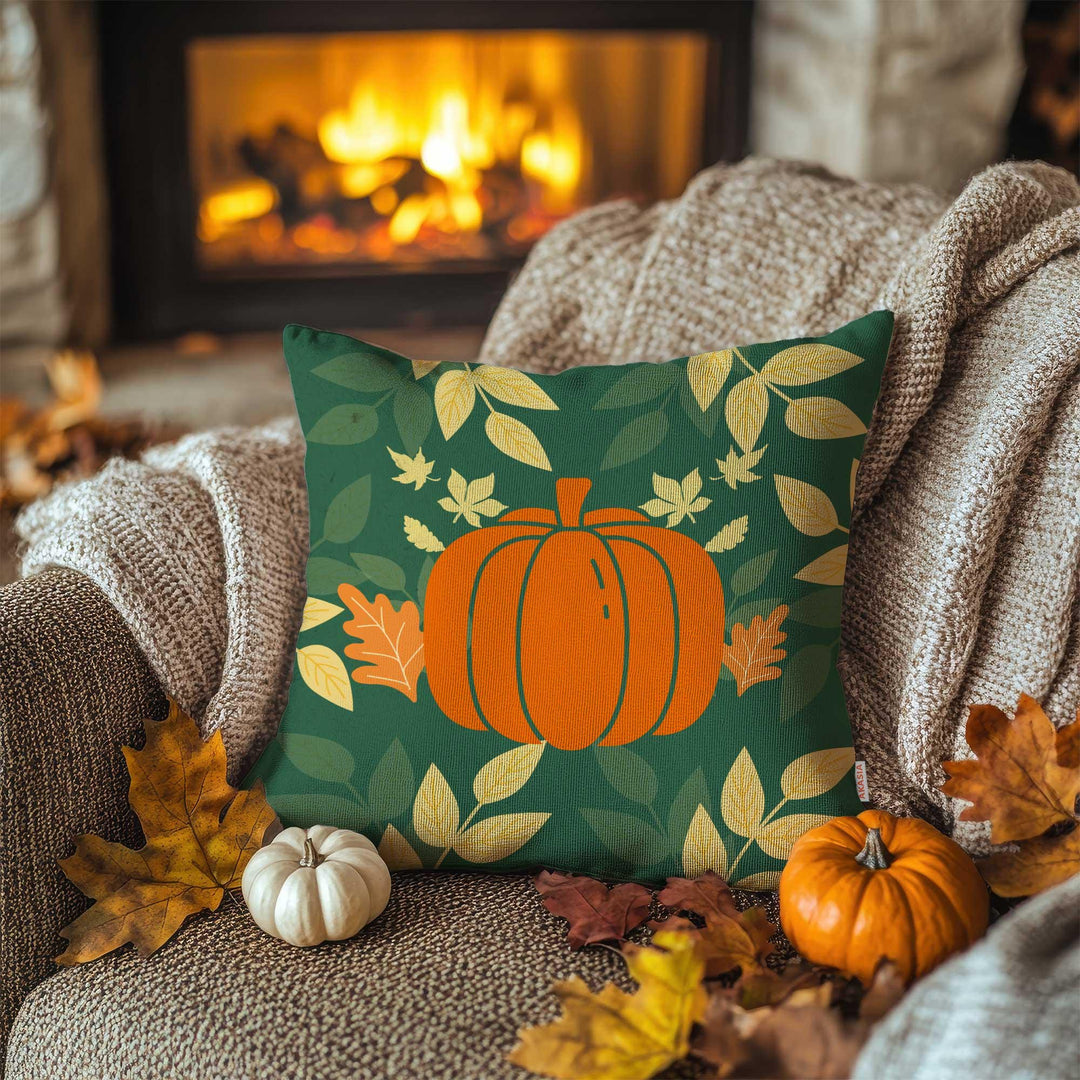 Happy Thanksgiving Cushion Case|Rustic Porch Decor|Pumpkin Pillow Case|Leaf Print Outdoor Cushion Case|Farmhouse Style Throw Pillowcase