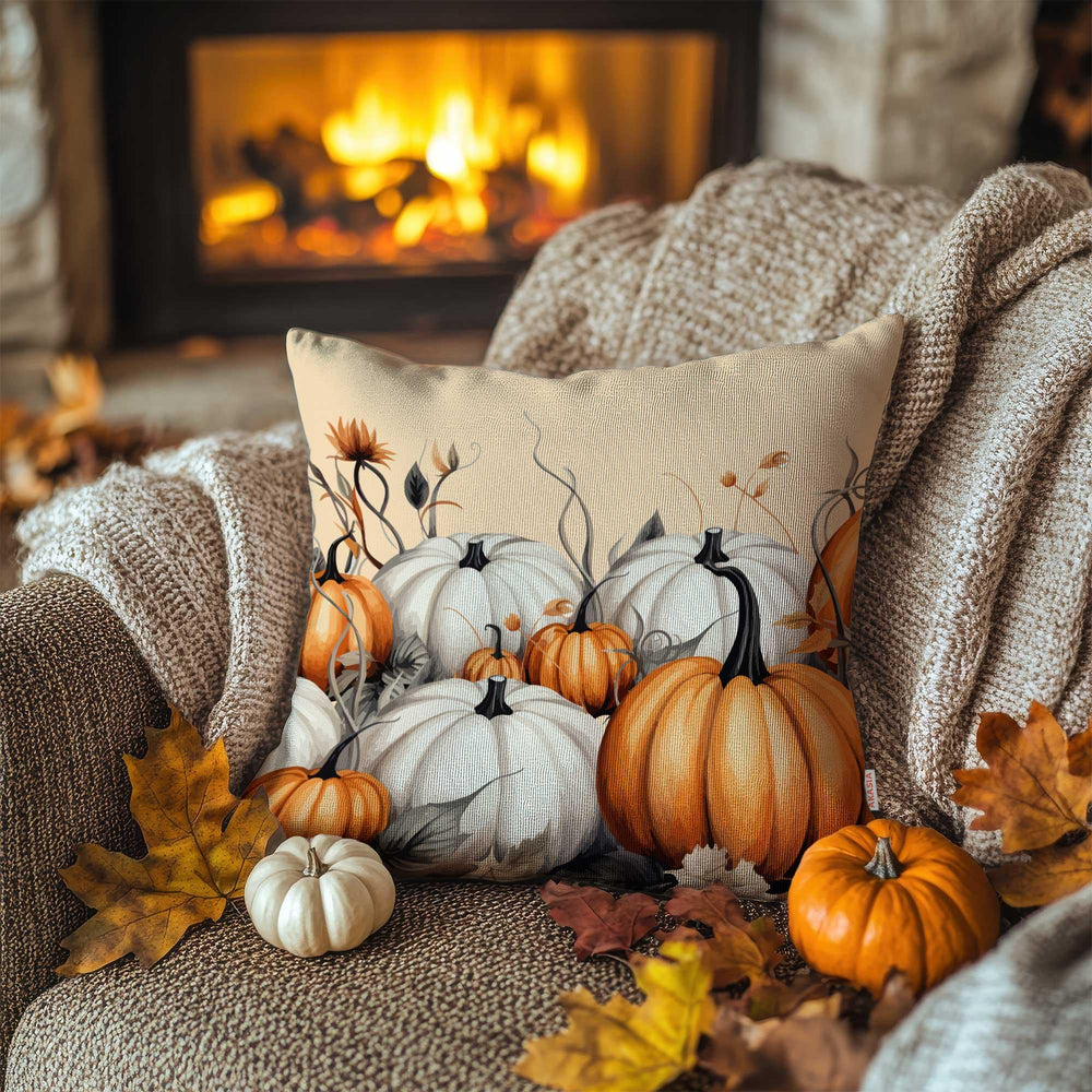 Colorful Autumn Leaves Throw Pillowcase|Pumpkins Pillow Case|Happy Thanksgiving Cushion Case|Pink Roses with Green Leaves Outdoor Cushion