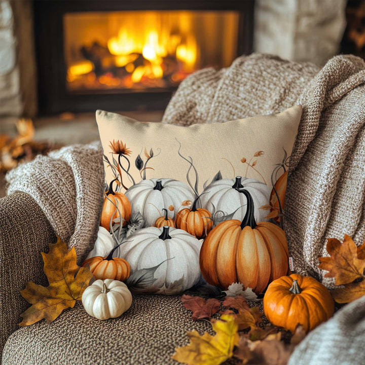 Colorful Autumn Leaves Throw Pillowcase|Pumpkins Pillow Case|Happy Thanksgiving Cushion Case|Pink Roses with Green Leaves Outdoor Cushion