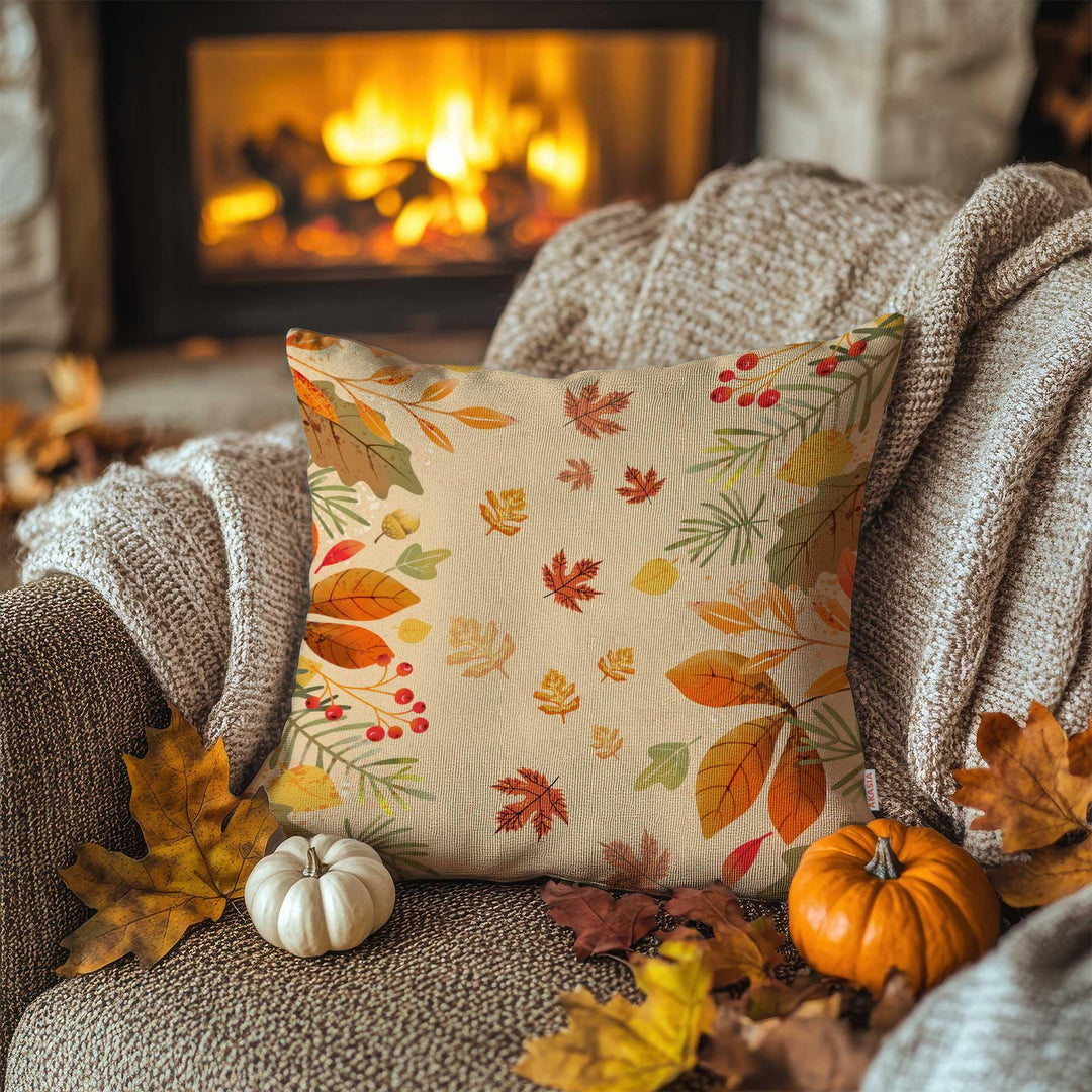 Colorful Autumn Leaves Throw Pillowcase|Pumpkins Pillow Case|Happy Thanksgiving Cushion Case|Pink Roses with Green Leaves Outdoor Cushion