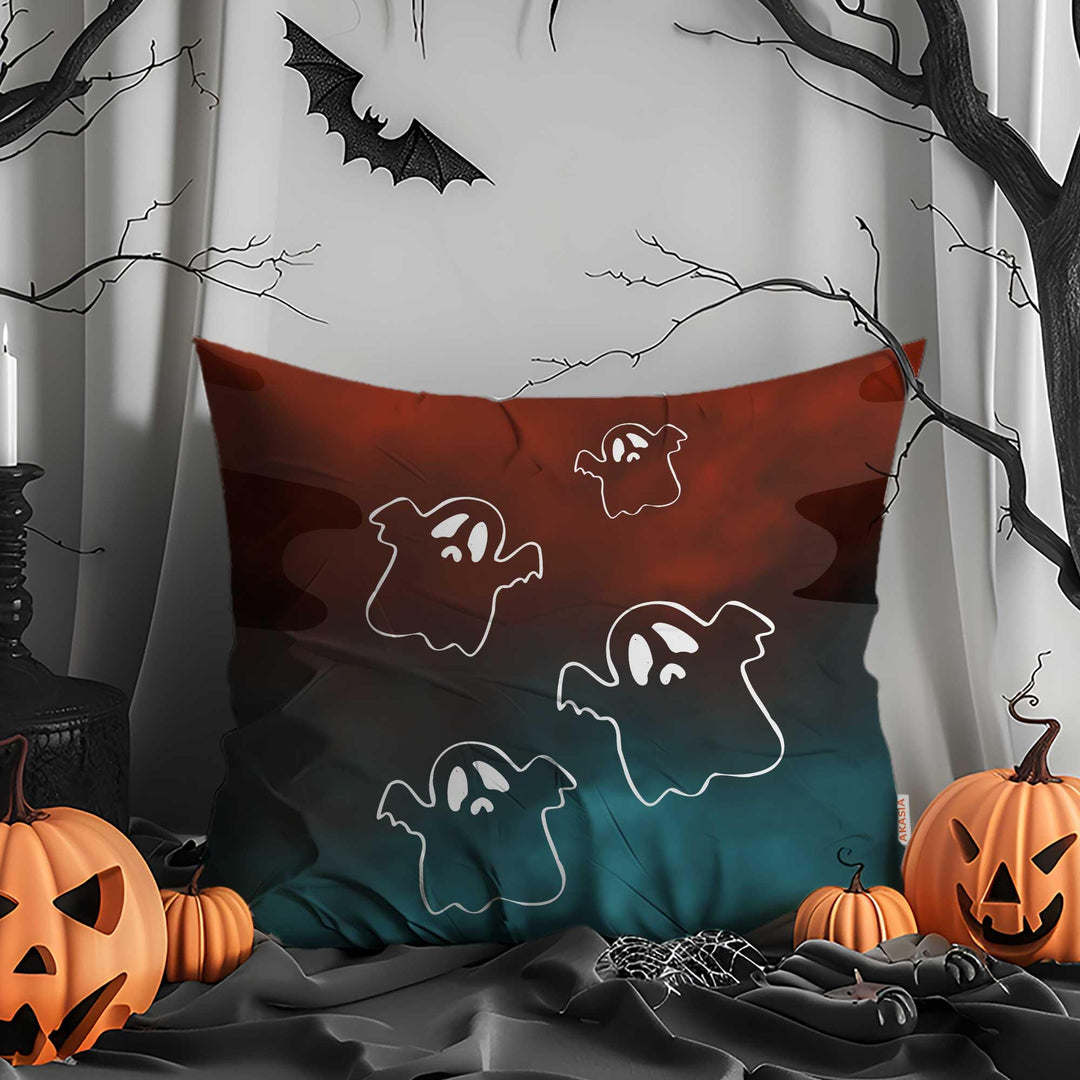 Haunted House With Moonlight Cushion Case|Spooky Pillow Case|Happy Halloween Outdoor Cushion Case|Floating Ghosts Print Throw Pillowcase