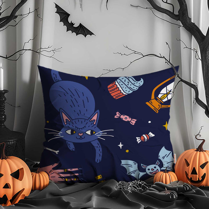 Happy Halloween Cushion Case|Skull Throw Pillowcase|Black Cat Pillow Case|Purple Ghosts Print Outdoor Cushion Case|Pumpkin Cushion Case
