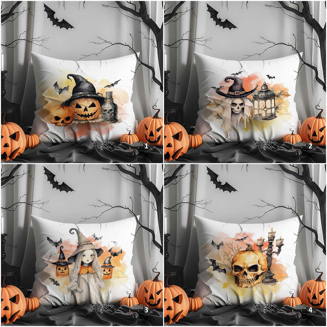 Flying Bats Pillow Cover|Jack-o’-Lanterns Throw Pillowcase|Candlelit Skull With Bats Outdoor Cushion Case|Happy Halloween Cushion Case