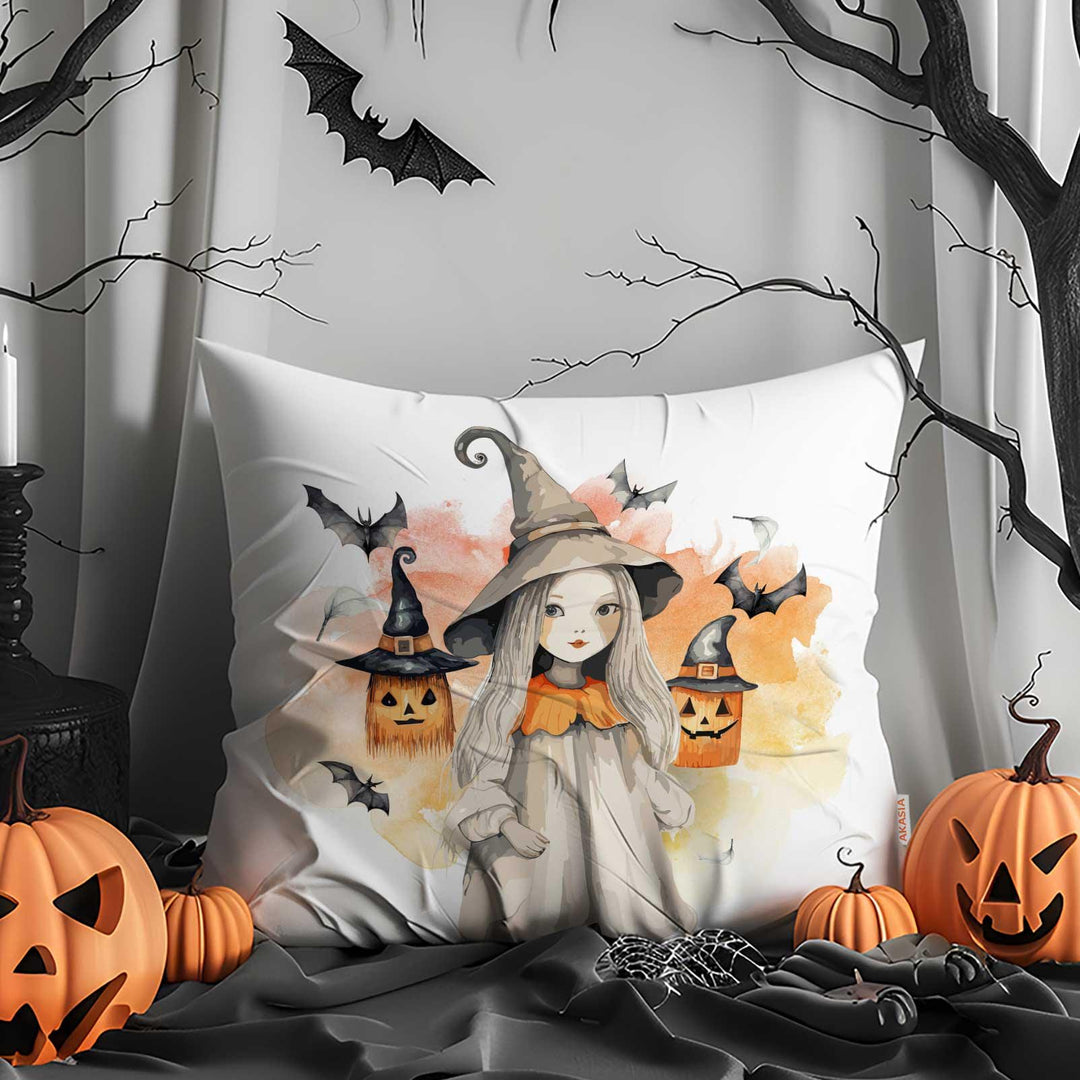 Flying Bats Pillow Cover|Jack-o’-Lanterns Throw Pillowcase|Candlelit Skull With Bats Outdoor Cushion Case|Happy Halloween Cushion Case