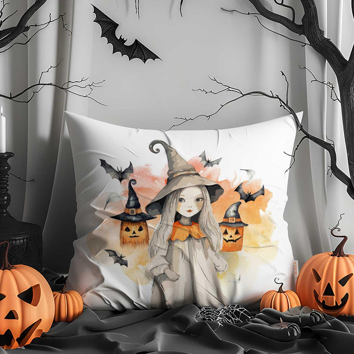 Flying Bats Pillow Cover|Jack-o’-Lanterns Throw Pillowcase|Candlelit Skull With Bats Outdoor Cushion Case|Happy Halloween Cushion Case