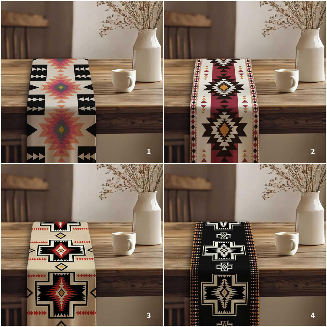 Rug Design Table Runner|Aztec Print Home Decor|Terracotta Southwestern Table Top|Authentic Rug Tabletop|Farmhouse Style Geometric Tablecloth