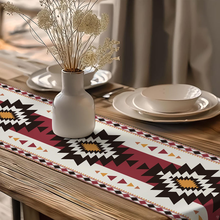 Rug Design Table Runner|Aztec Print Home Decor|Terracotta Southwestern Table Top|Authentic Rug Tabletop|Farmhouse Style Geometric Tablecloth